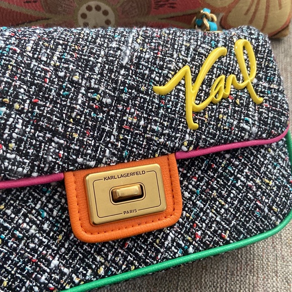 Karl Lagerfeld Agyness Boucle Shoulder Bag Medium New With Tags - Picture 9 of 10